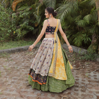WOMEN'S GREEN COTTON SLUB BANDHEJ PATOLA FOIL PRINT DESIGNER FESTIVAL LEHENGA CHOLI