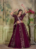 جورجيت النبيذ النسائية مع الترتر والتطريز مصمم العمل LEHENGA CHOLI 