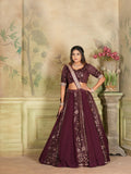 جورجيت النبيذ النسائية مع الترتر والتطريز مصمم العمل LEHENGA CHOLI 