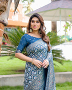 VSaree Womens Kanjivaram Silk Multi threads with Golden Zari Work Designer Saree With Blouse