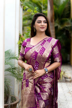 Indian Bandhej Silk Saree Wedding Party Clothing Trending Vsaree For Woman