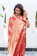 Indian Bandhej Silk Saree Wedding Party Clothing Trending Vsaree For Woman