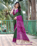 Vsaree Designer Banarasi-Bandhani Silk Saree Pure Zari Border With Rich Pallu Saree