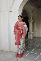 Vsaree Blue Tussar Silk Designer Saree With zari woven Bomkai Temple Border and contrast zari pallu And Blouse