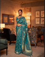 Designer Zari Weaving Floral Design Wedding Wear Banarasi  Silk Saree With Heavy Blouse