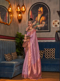 Designer Copper Zari Weaving Overall Butti Design Banarasi Cotton Silk Saree With Heavy Blouse