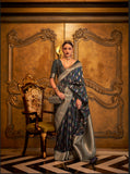 Designer Party Wear  Golden Zari Weaving Overall Butti Design Satin Silk Saree With Heavy Blouse