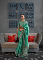 Party Wear Copper  Zari Weaving Handloom Designer Border Silk  Saree With Designer Pallu And Zari Weaving  Blouse