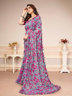 Vsaree Grey Banglori  Flower Printed Pallu & Border Saree With Banglori Blouse For Women