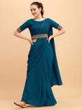 Vsaree Rama Georgette Saree And Less Border With Rich Pallu With Blouse