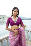 Vsaree Pink Cotton Silk Designer Saree With zari woven Bomkai Temple Border and contrast zari pallu And Blouse