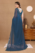 Vsaree Blue Banglori  Plain Saree And Mirror Less Border With Banglory Blouse