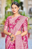 Vsaree Pink Linen Cotton Saree Zari Weaving Border And Fancy Pallu With Blouse