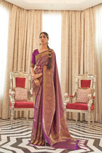 Vsaree Designer Golden  Zari Weaving Purple Color Banarasi Silk Saree With Heavy Blouse