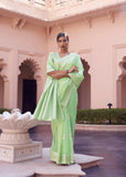 Designer Silver Zari Weaving Wedding Wear Banarasi linen Cotton Silk Saree With Heavy Blouse