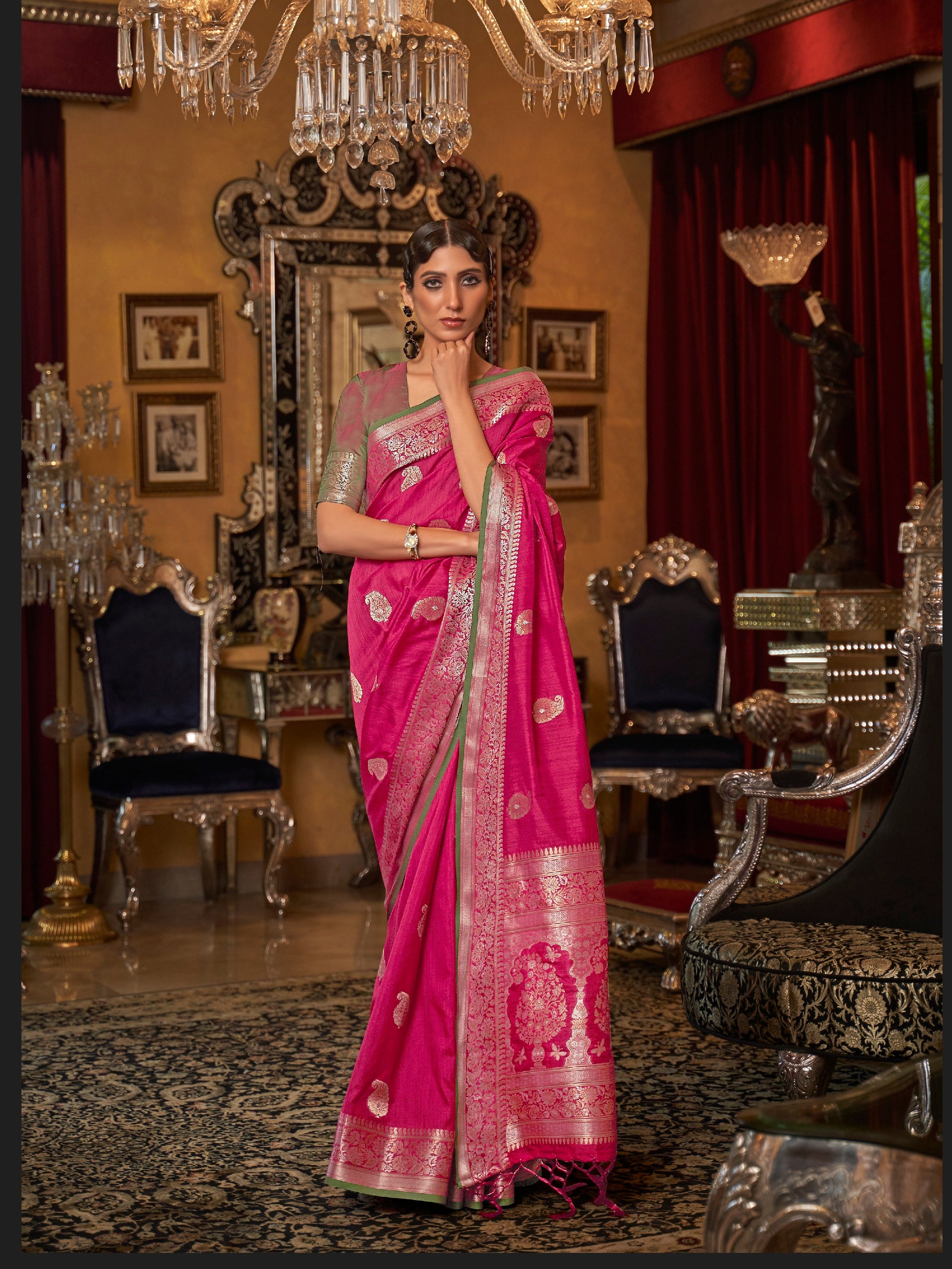 Designer Zari Weaving Wedding Wear Banarasi Butti Design Cotton Silk Saree With Heavy Blouse