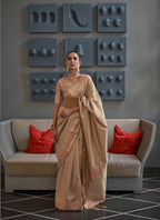 Party Wear Copper  Zari Weaving Handloom Designer Border Silk  Saree With Designer Pallu And Zari Weaving  Blouse