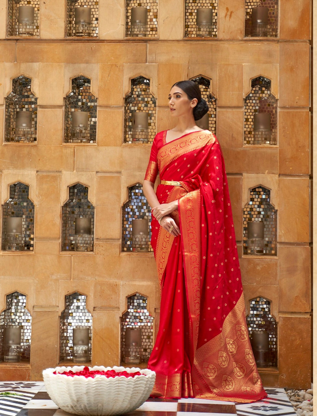 Designer Golden Zari Weaving Small Butti Zari Weaving Design Banarasi Silk Saree With Heavy Blouse