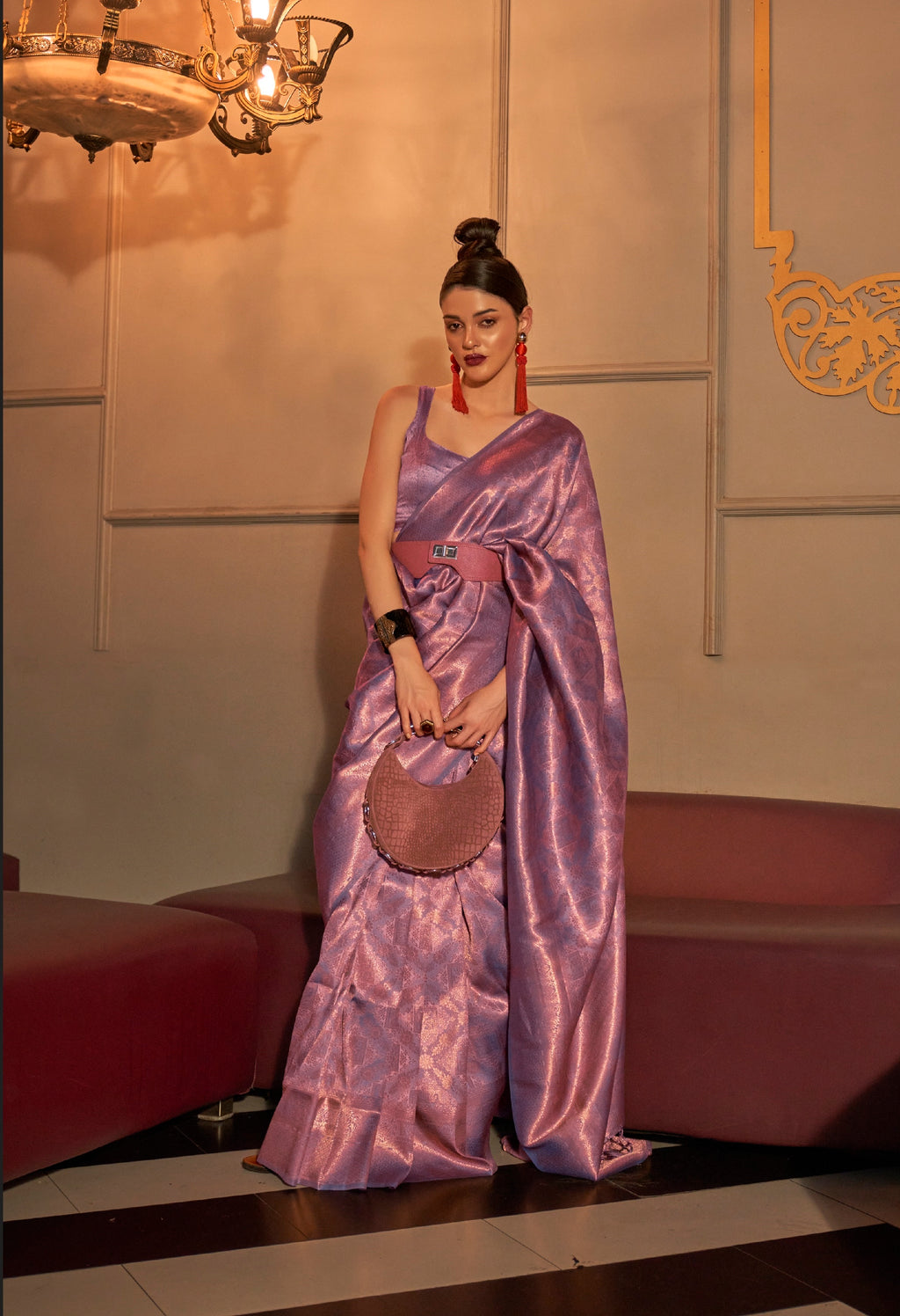 كانشيبورام الحرير التقليدي النحاس Zari النسيج الحدود ساري مع مصمم Pallu و Zari النسيج بلوزة 