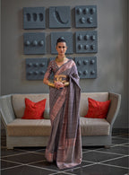 Party Wear Copper  Zari Weaving Handloom Designer Border Silk  Saree With Designer Pallu And Zari Weaving  Blouse