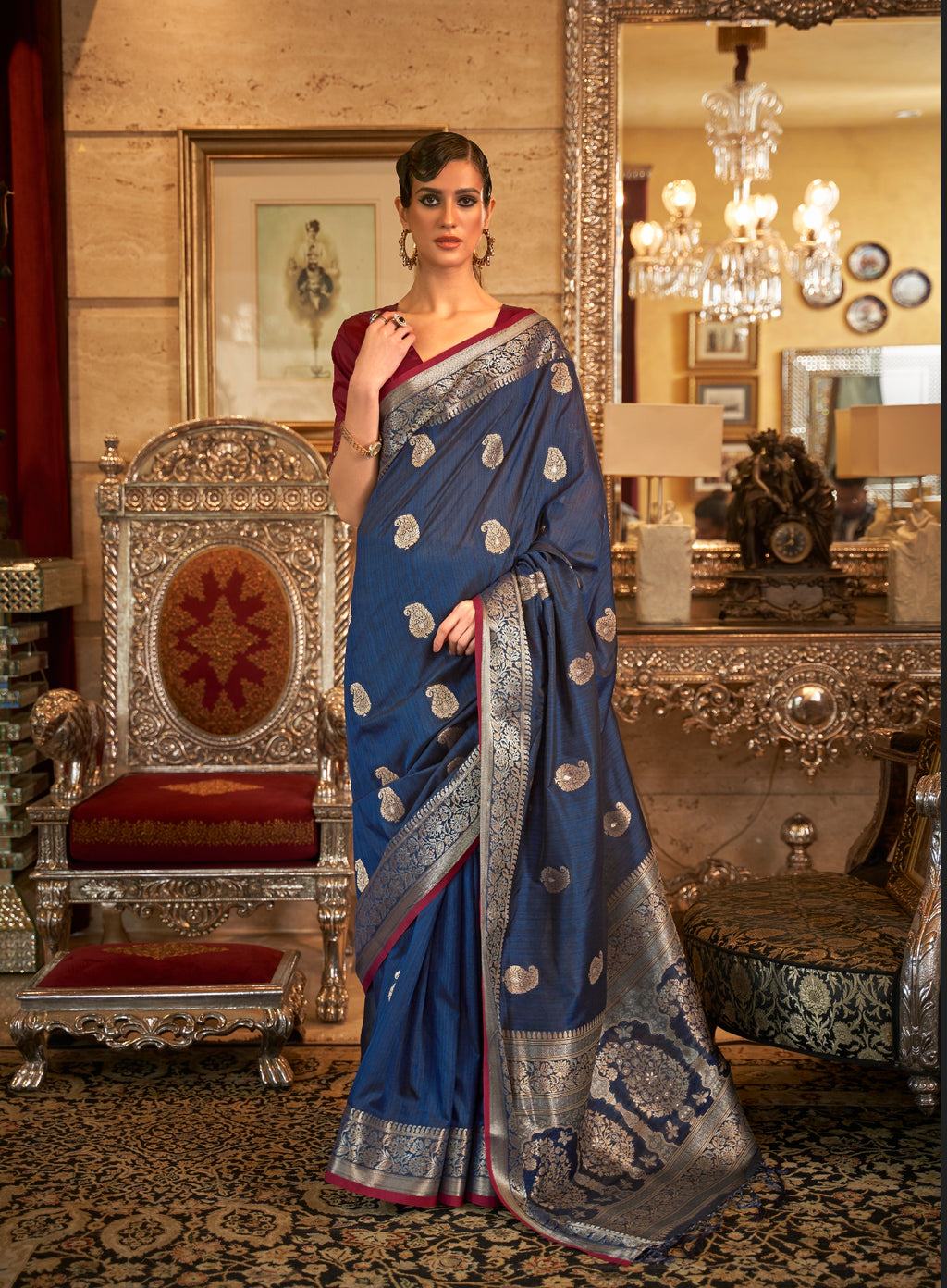 Designer Zari Weaving Wedding Wear Banarasi Butti Design Cotton Silk Saree With Heavy Blouse