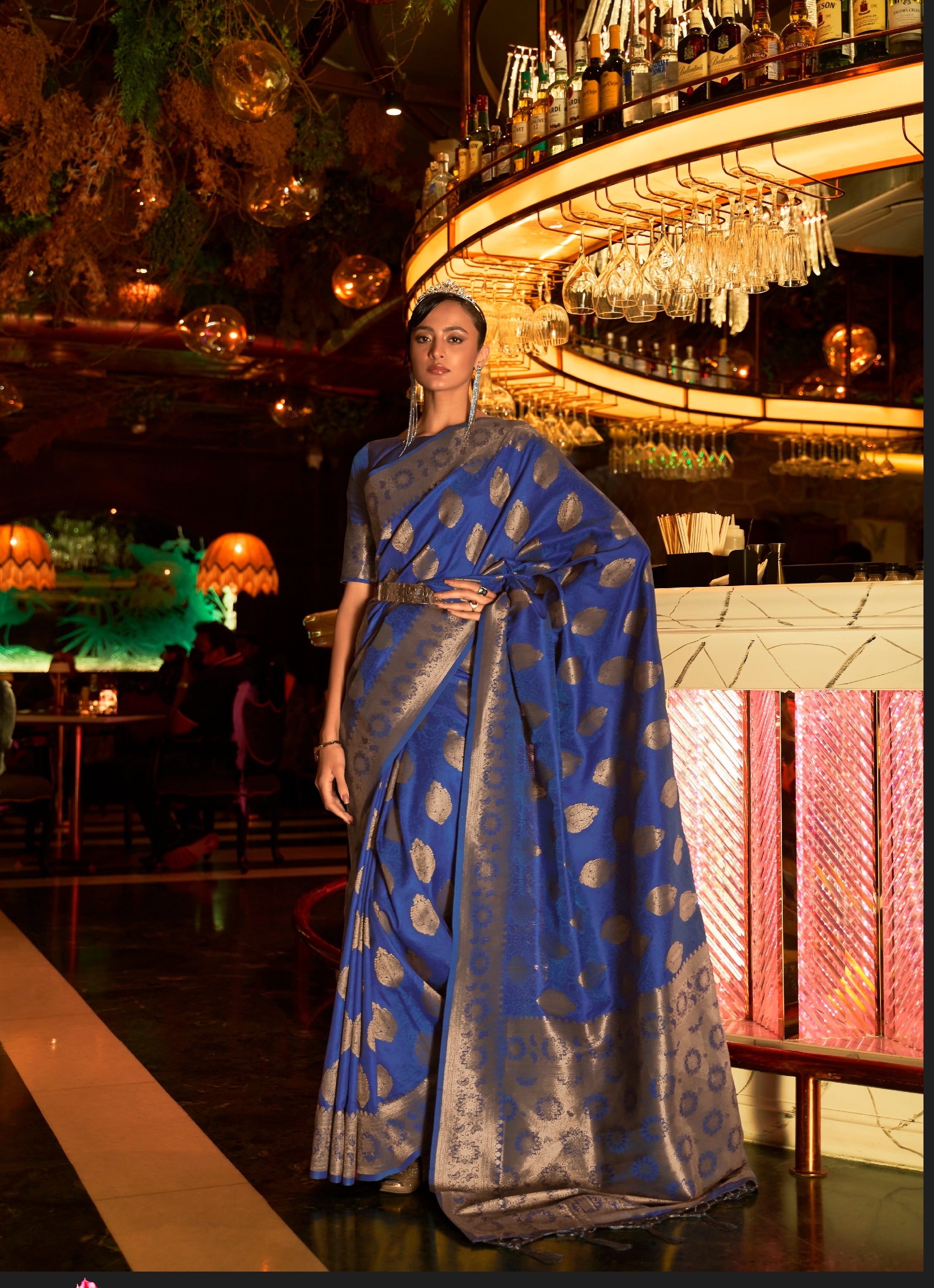 Designer Copper  Zari Weaving Butta Design  Banarasi Silk Saree With Heavy Blouse