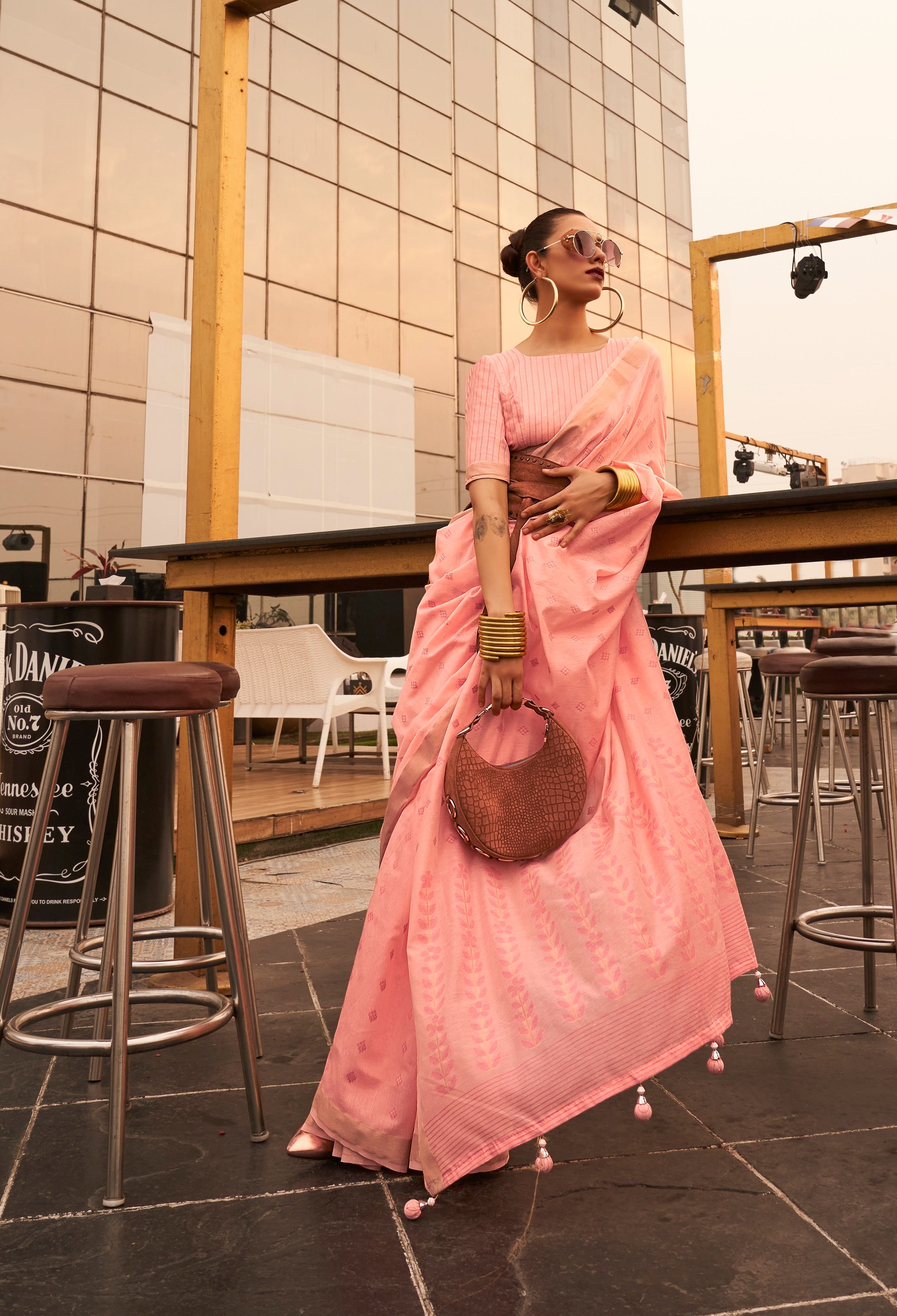 Designer Copper Zari Weaving Overall Butti Design Banarasi  Cotton Silk Saree With Heavy Blouse