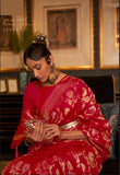 Designer Zari Weaving Floral Design Wedding Wear Banarasi  Silk Saree With Heavy Blouse
