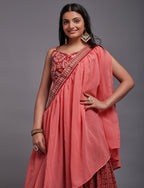 WOMEN'S RED GEORGETTE WITH SEQUINS AND THREAD EMBROIDERY WORK LEHENGA CHOLI