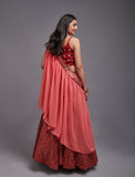 جورجيت أحمر نسائي بالترتر والتطريز بالخيوط LEHENGA CHOLI 
