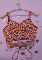 WOMEN'S RED GEORGETTE WITH SEQUINS AND THREAD EMBROIDERY WORK LEHENGA CHOLI