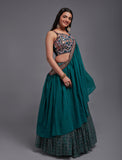 جورجيت نسائي باللون الأزرق المخضر مع التطريز بالترتر والخيوط، عمل LEHENGA CHOLI 