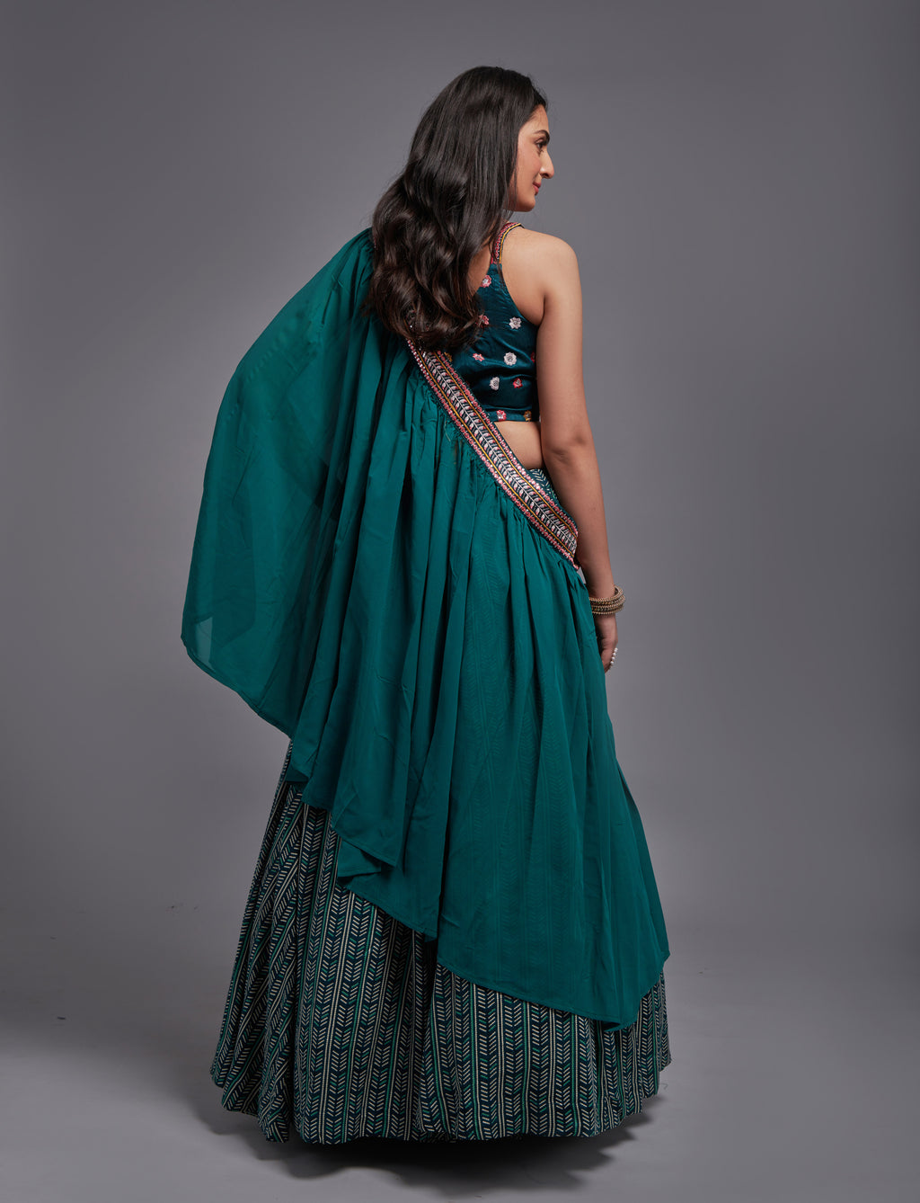 WOMEN'S TEAL GEORGETTE WITH SEQUINS AND THREAD EMBROIDERY WORK LEHENGA CHOLI