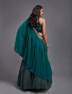 WOMEN'S TEAL GEORGETTE WITH SEQUINS AND THREAD EMBROIDERY WORK LEHENGA CHOLI