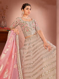 ملابس حفلات العمل ذات الخيوط المتعددة والجورجيت باللون البيج للنساء من LEHENGA CHOLI 