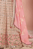 ملابس حفلات العمل ذات الخيوط المتعددة والجورجيت باللون البيج للنساء من LEHENGA CHOLI 