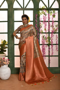 Vsaree Peach Soft Silk all over zari woven pattern With classic zari woven pallu And Blouse