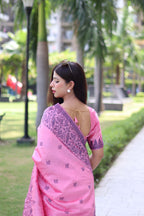 Vsaree Pink Raw Silk Saree With All over weaving Butties And weving pallu and Blouse