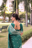 Vsaree Teal Raw Silk Saree With All over weaving Butties And weving pallu and Blouse