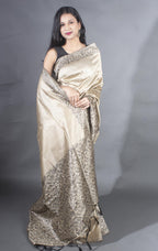 Vsaree Cream  Raw Silk Saree With Rich Pallu and Contrast Blouse Piece For Women