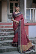 Vsaree Maroon Raw Silk Saree With Rich Pallu and Contrast Blouse Piece For Women