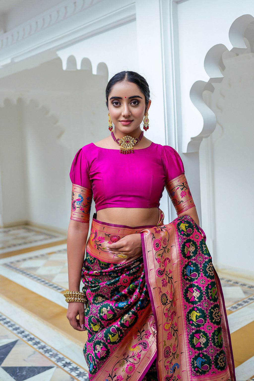 Vsaree Purple Soft Paithani Silk Saree with Rich Pallu Contras Border And Blouse Piece For  Women