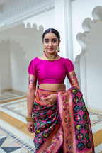 Vsaree Purple Soft Paithani Silk Saree with Rich Pallu Contras Border And Blouse Piece For  Women