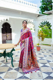 Vsaree Red Soft Paithani Silk Saree with Rich Pallu Contras Border And Blouse Piece For  Women