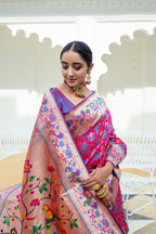 Vsaree Red Soft Paithani Silk Saree with Rich Pallu Contras Border And Blouse Piece For  Women