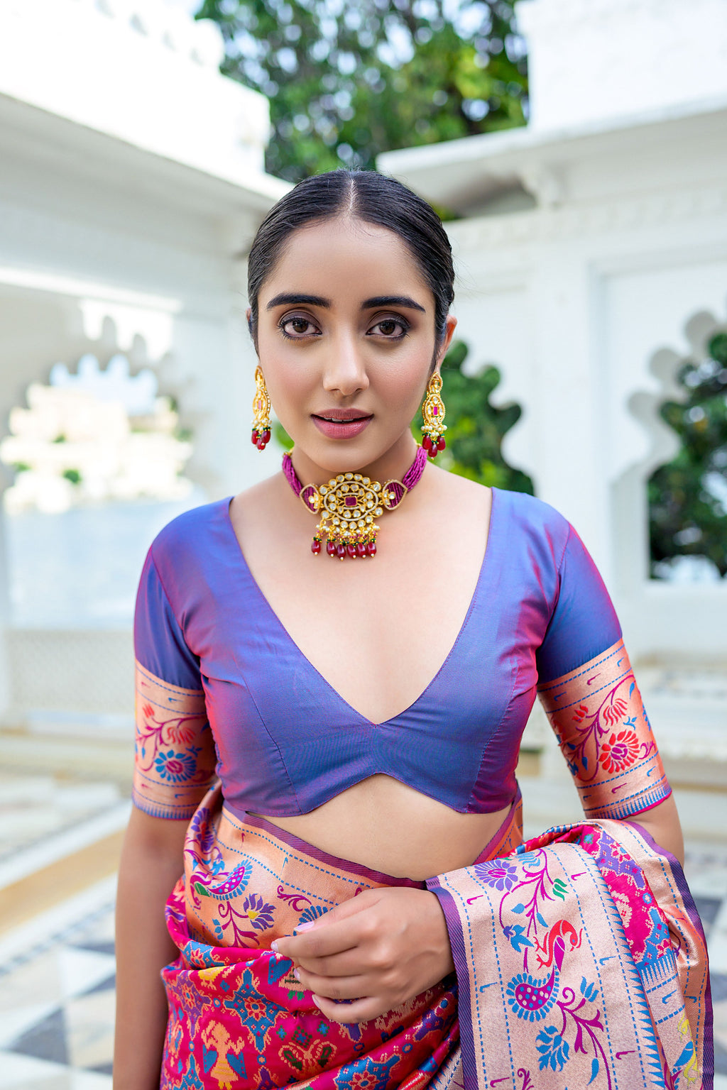 Vsaree Red Soft Paithani Silk Saree with Rich Pallu Contras Border And Blouse Piece For  Women