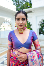 Vsaree Red Soft Paithani Silk Saree with Rich Pallu Contras Border And Blouse Piece For  Women