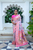 Vsaree Sea Blue Soft Paithani Silk Saree with Rich Pallu Contras Border And Blouse Piece For  Women