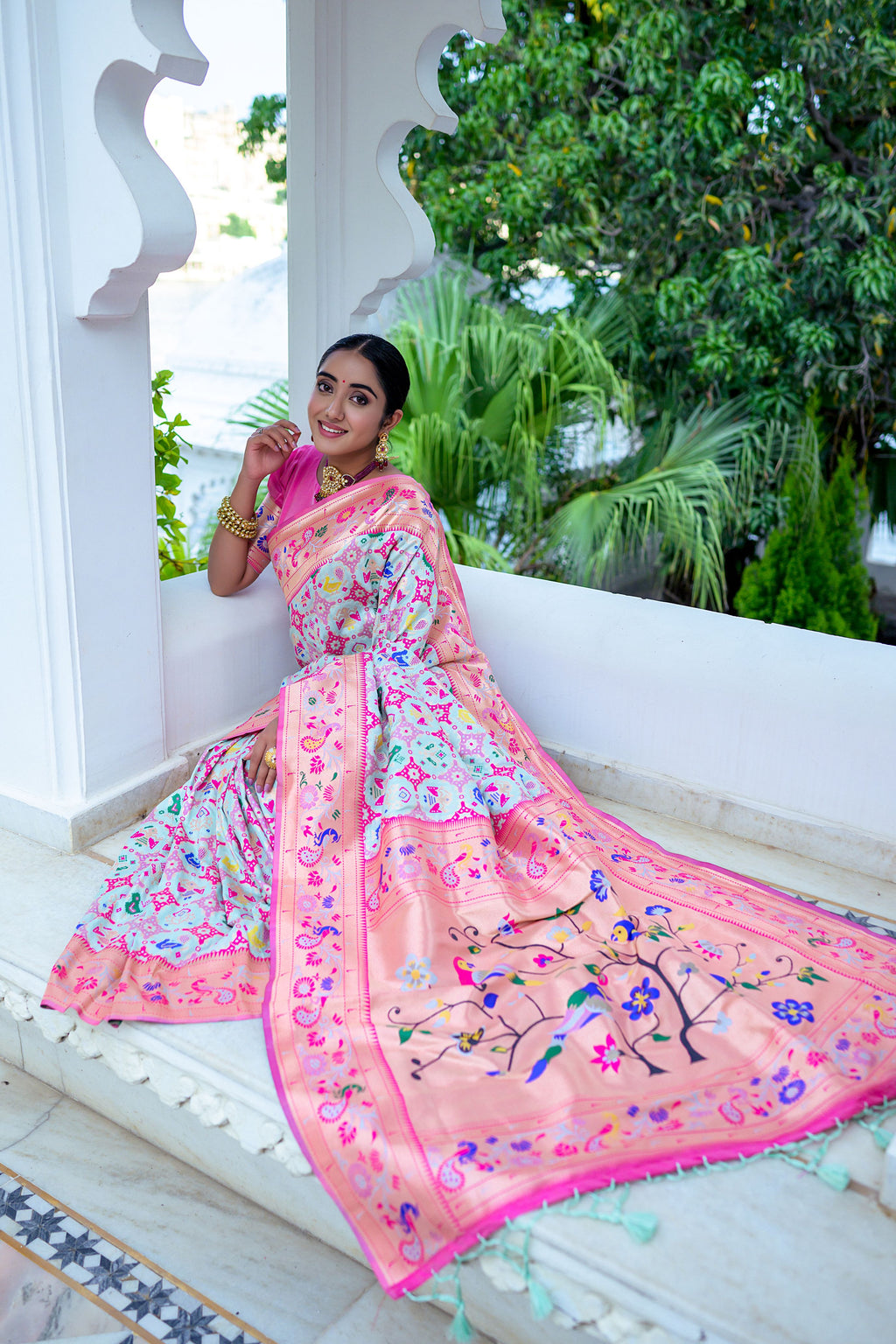 Vsaree Sea Blue Soft Paithani Silk Saree with Rich Pallu Contras Border And Blouse Piece For  Women