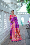 Vsaree Wine Soft Paithani Silk Saree with Rich Pallu Contras Border And Blouse Piece For  Women